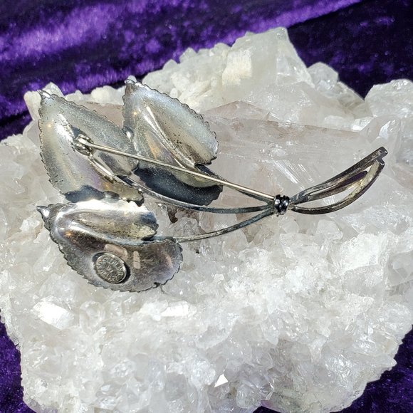 VINTAGE JEWELART Sterling Silver Leaves Brooch/Pin - Picture 2 of 8
